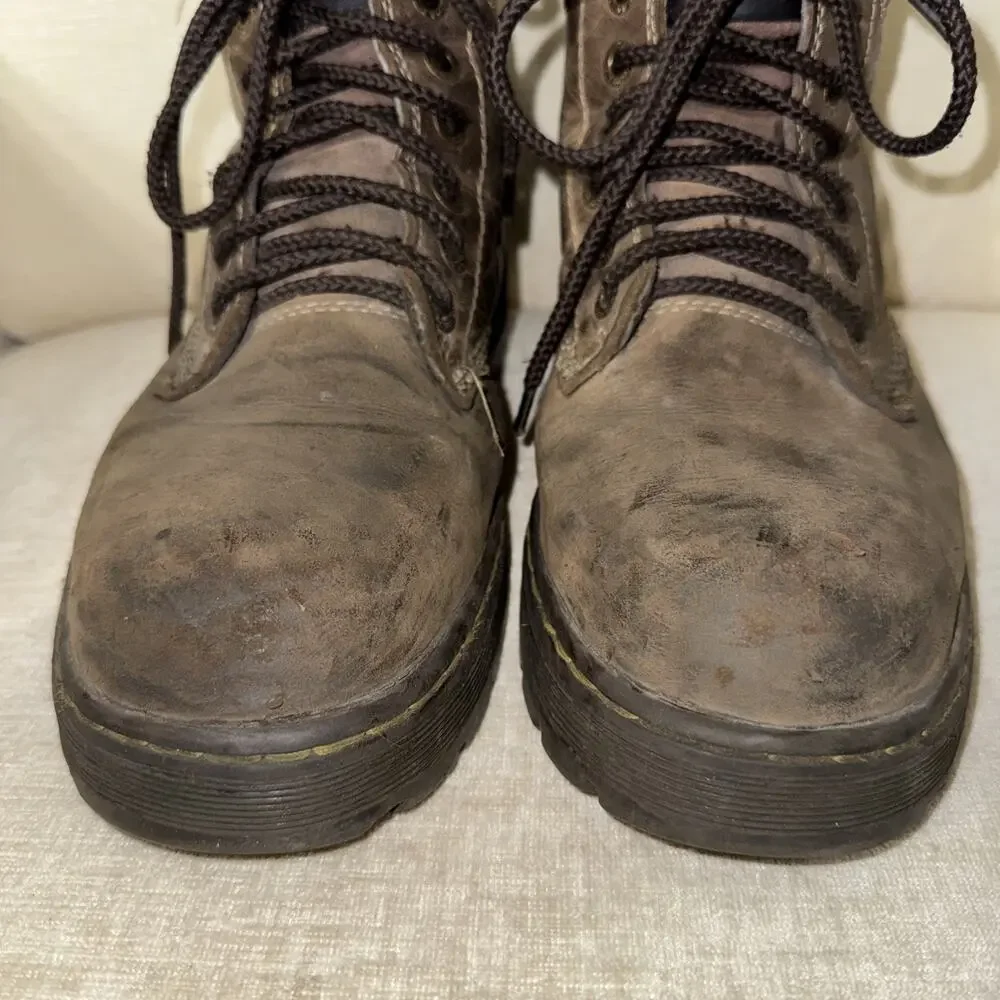 Doc Martens Men Industrial Brown Leather Steel Toe Boot Sz 9 DM347 F2413-11